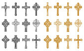 Set of isolated black and yellow religion cross