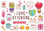 set of isolated love stickers part 1