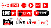 set of live streaming icon or live broadcasting online concepts. eps 10 vector.