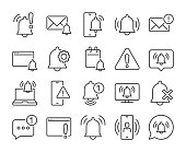 Set of Notification Line Icons. Vector Illustration. Editable Stroke, 64x64 Pixel Perfect.
