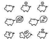 Set of pig moneybox simple icons
