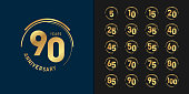 Set of premium anniversary logotype. Golden anniversary celebration emblem design