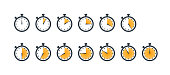 Set of sport stopwatch icons showing time