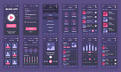 Set of UI, UX, GUI screens Music app flat design template for mobile apps