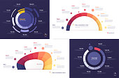 Set of vector circle chart designs, modern templates for creating infographics, presentations, reports, visualizations