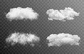 Set of vector clouds or smoke on an isolated transparent background. Cloud, smoke, fog.
