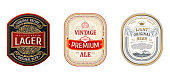 Set of Vintage frames for labels. Gold stickers bottle beer
