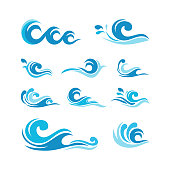 Set of Water Wave element collections Icon Logo vector