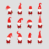 Set with 12 Christmas gnomes on a gray background.
