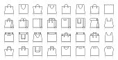 Shopping Bag simple black line icons vector set