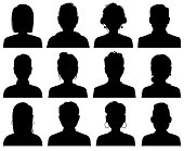 Silhouette avatars. Persons office professional profiles, anonymous heads. Female and male faces black portraits icons, vector set