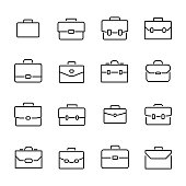 Simple collection of briefcase related line icons.