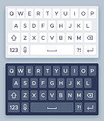 Smartphone keyboard. Mobile phone white and black screen keypad with english qwerty alphabet realistic vector isolated mockup for cell phone.