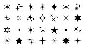 Sparkle Star Icon Set - Vector Stock Illustration. Different forms of stars, constellations, galaxies