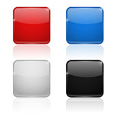 Square glass buttons. Colored set 3d icons