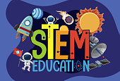 Stem education logo with space objects