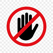 Stop hand vector warning icon for no entry or dont touch sign