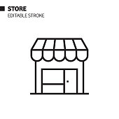 Store Line Icon, Outline Vector Symbol Illustration. Pixel Perfect, Editable Stroke.