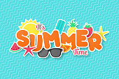 Summer time vector banner design. Paper cut style.