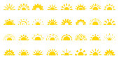 Sun flat icon logo sunrise summer web vector set