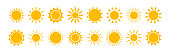 Sun vector icon, yellow solar set. Summer illustration