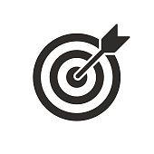 Target and arrow vector icon. Dartboard shoot, business aim and target focus symbol stock illustration