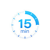 The 15 minutes, stopwatch vector icon. Stopwatch icon in flat style on a white background. Vector stock illustration.