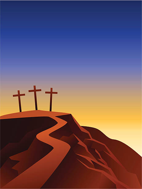 stockillustraties, clipart, cartoons en iconen met the crosses on the top of the hill - good friday
