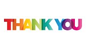 The word Thank you. Vector banner with the text colored rainbow.