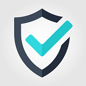 Tick mark approved icon. Shield vector on white background