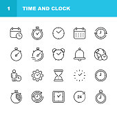 Time and Clock Line Icons. Editable Stroke. Pixel Perfect. For Mobile and Web.