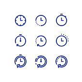 Time clock line icon set, fast delivery, quick service, working hours