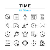 Time line icons set. Modern outline elements, graphic design concepts. Stroke, linear style. Simple symbols collection. Vector line icons