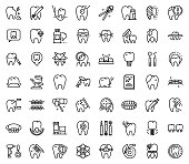 Tooth restoration icons set, outline style