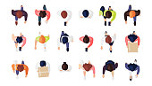 Top view of people set isolated on a white background. Men and women. View from above. Male and female characters. Simple flat cartoon design. Realistic vector illustration.