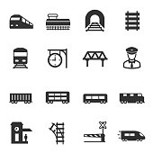 train and railways, icons set. intercity, international, freight trains