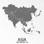 Transparent - High Detailed Grey Map of Asia.
