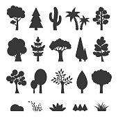 Trees Set - Vector Cartoon Illustration