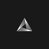 Triangle  linear infinity geometric pyramid shape, black and white overlapping thin lines hipster monogram minimal style infinite icon