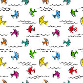 tropical fish vector seamless pattern white