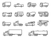 Truck line silhouette icons set