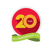 Twenty years anniversary logo, 20 year birthday sticker label