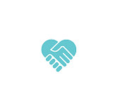 Two hands together. Heart symbol. Handshake icon