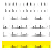 Unit distances.Black scale, markup for rulers. Different units of measurement. Vector illustration.Creative vector illustration set isolated on background. Different unit distances.Yellow ruler