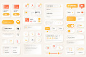 User interface elements for shopping mobile app. Shopping platform navigation, product rating and price gui templates. Unique neumorphic ui ux design kit.