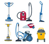 Vacuum cleaner. Modern automatic electrical gadgets for cleaning service vector cartoon set