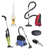 Vacuum cleaner modern. Carpet cleaner vector realistic items sanitation rooms