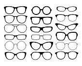 Various black silhouette glasses. Eyeglasses frames set. Sunglasses frames.