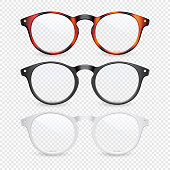 Vector 3d Realistic Plastic Brown Leopard, Black, White Rimmed Eye Glasses Closeup Isolated on Transparent Background. Women, Men, Unisex Accessory. Optics, Health Concept. Design Template, Mockup