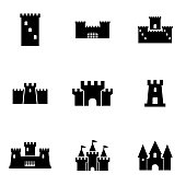 Vector black castle icon set